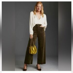 Anthropologie Green The Colette Wide-Leg Pants